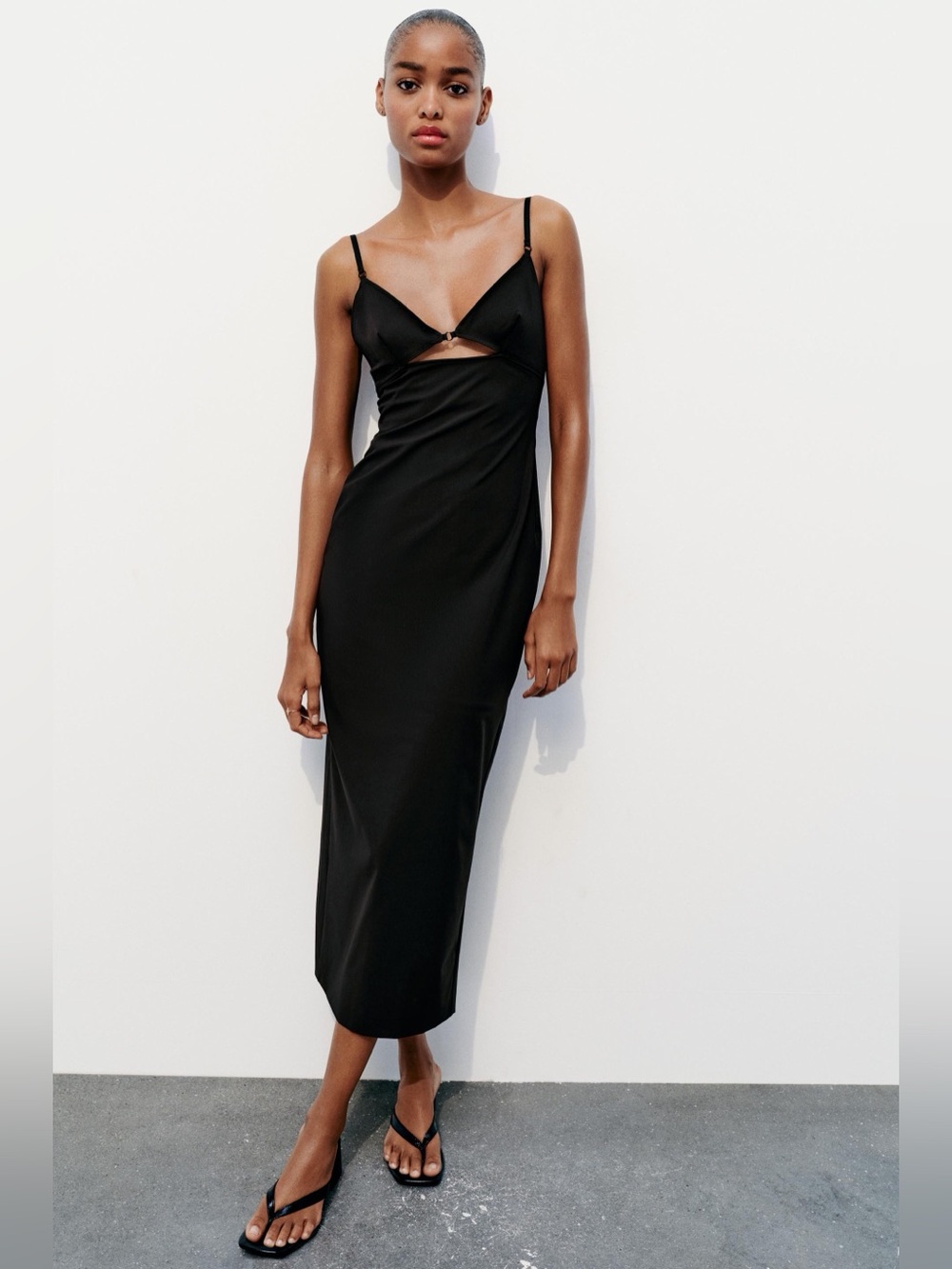 Zara Classic Black Slip Dress with Cutout Detail - Women